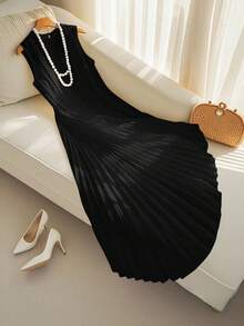 SHEIN Clasi Women's Elegant Pleated Dress, Suitable For Commute, Holiday, And Dating
