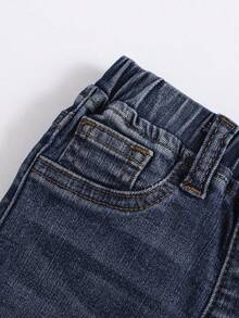 SHEIN 男婴基本款深蓝色牛仔保暖内衬弹力修身裤，秋冬季