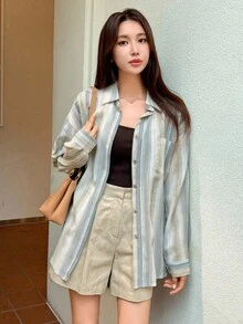 DAZY Women's Loose Striped Casual/School Shirt Long Sleeve Top - Multicolor - View 5