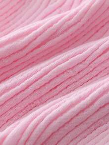 SHEIN LUNE Women's Asymmetrical Ribbed U-Neck Knit Top, Fitted Short Sleeve - Pink - View 5