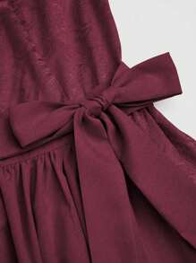 Fairmaia German Traditional Elegant Jacquard Collar Self-Tie Belt Flared Hem Dress For Women, Halloween - Burgundy - View 7