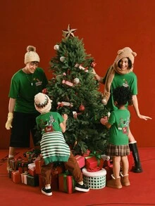 LOONEY TUNES X SHEIN 男士卡通圣诞圆领短袖T恤 - 綠色 - 查看 7