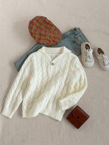 PrepCrw Young Boy Collared Half-Zip Knit Sweater,In Fall/Winter - White - View 1