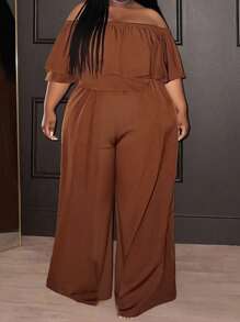 Veslaya جمبسوت نسائية واسعة الساقين ذات اللون البني الأنيق بدون كتف موديل 2025 مناسبة للعطلات والذهاب إلى العمل والحفلات وموسم التخرج واليوم الوطني - بني - مشاهدة 8