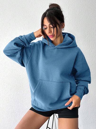 Hanorac cu glugă, culoare uni, cu buzunare, mânecă lungă, pentru femei