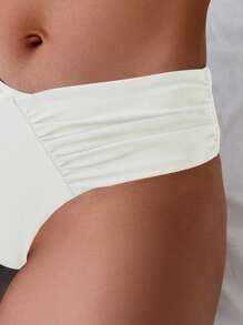 Swim Basics 夏季女士性感 V 型比基尼泳裤，简约时尚，适合日常休闲穿着 - 白色 - 查看 4