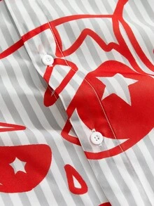 Manfinity Unisex Camisa casual de manga corta con botones y rayas tejidas para hombre, cosas de pareja - Multicolor - Ver 5