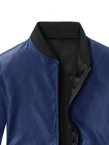 Manfinity Homme Men's Long Sleeve Casual Letter Print Bomber Jacket, Spring/Autumn, Navy Blue, Italy Vacation