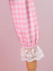 女童秋季连衣裙，时尚百搭校园风，胸前粉色蝴蝶结装饰，泡泡袖搭配蕾丝袖口，后背隐形拉链，适合外出、上学、购物、返校装，可搭配夹克 - 粉色 - 查看 4