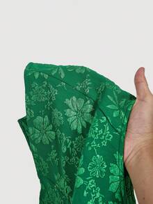 SHEIN MOD 大码女式黑色提花复古风格无袖修身衬衫 - 綠色 - 查看 5