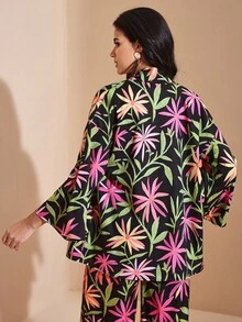 Miriam Omar Colorful Print Casual Loose Flare Sleeve Beach Resort Kimono Woman Autumn Vacation Casual - Black - View 2