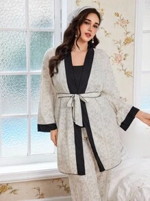 CottageSlumber Black Contrast Vintage Floral Printed Pajama Set, Plus Size Women Sleepwear Set, Fall Winter Clothes - Black - View 1