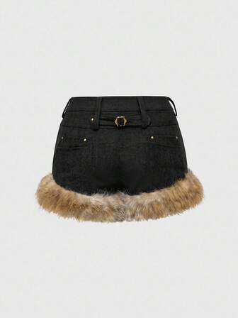 Grunge Punk Short mini taille très basse en velours côtelé avec imprimé léopard et ourlet effiloché, style Y2K sexy