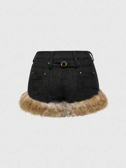 Grunge Punk Short mini taille très basse en velours côtelé avec imprimé léopard et ourlet effiloché, style Y2K sexy