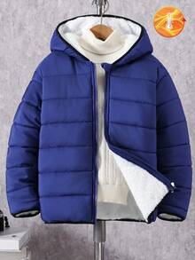 Vacaura Abrigo acolchado con capucha para niños, acolchado grueso para invierno - Azul Marino - Ver 4