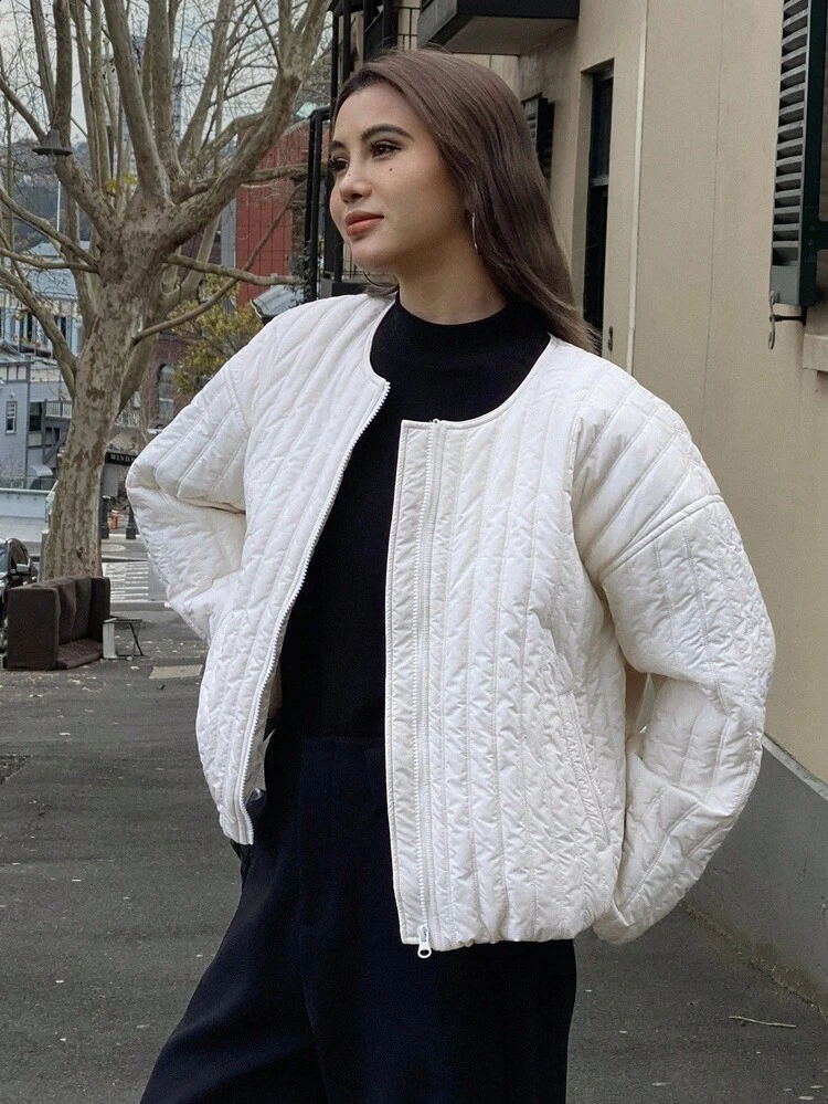 Women's Quilted Striped Padded Coat, Autumn/Winter Jacket