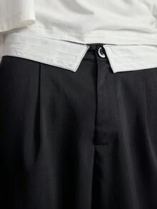 ROMWE MEN Street Life 男士纯色褶皱口袋阔腿学院风休闲裤，适合秋季 - 彩色 - 查看 2