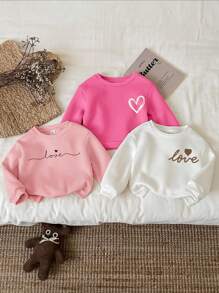 SHEIN 3pcs/Set Young Girl Heart Pattern Casual Thick Thermal Lined Long Sleeve Hoodies, White, Pink, Dusty Pink Chic Outfits For Autumn/Winter Fall