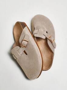 Solezae Women's Round Toe Cork Footbed Slide Clogs With Adjustable Buckle Strap For Christmas Valentine's Day - Grey - View 4