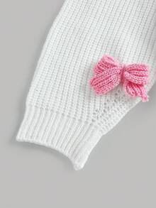 SHEIN Girlism Teen Girls Pink Three-Dimensional Bow Accessories Cute Minimalist Cardigan, Long Sleeve Tops,Suitable For Autumn And Winter Girls Cardigan With Bows Kids Bow Cardigan Cute Cardigan For Girls Girls White Cardigan Pink And White Cardigan Fall Pink Bow Cardigan Cardigans For Girls - White - View 4