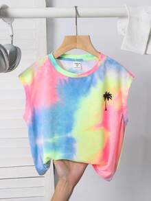 SHEIN Young Boy Tie-Dye Casual Sleeveless Knit Top, Comfortable For Commuting, School, Daily Casual, Vacation, Sports, Festivals, Suitable For Spring, Summer, Autumn, Winter Summer Tops Teen Crop Tops Kids Summer Summer Top Kids