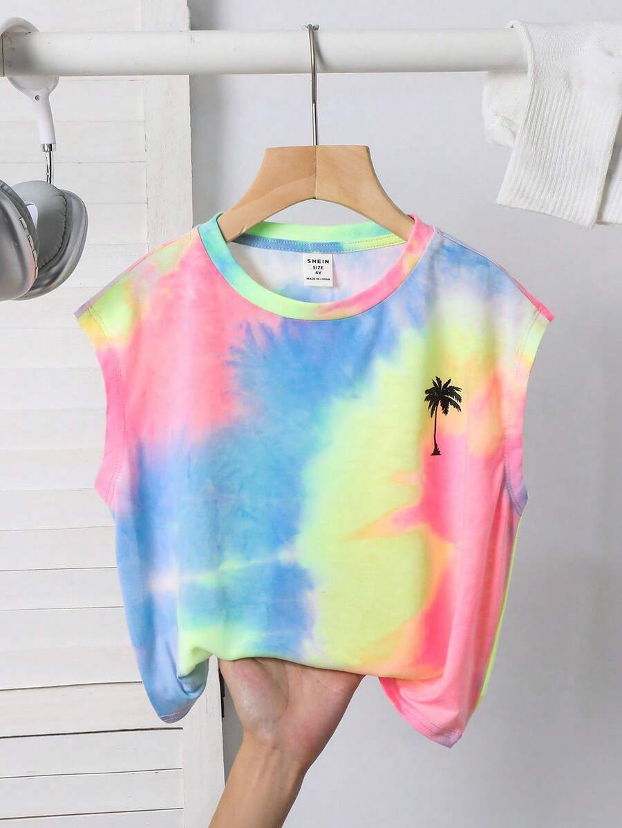 SHEIN Young Boy Tie-Dye Casual Sleeveless Knit Top, Comfortable For Commuting, School, Daily Casual, Vacation, Sports, Festivals, Suitable For Spring, Summer, Autumn, Winter Summer Tops Teen Crop Tops Kids Summer Summer Top Kids - Multicolor - View 1