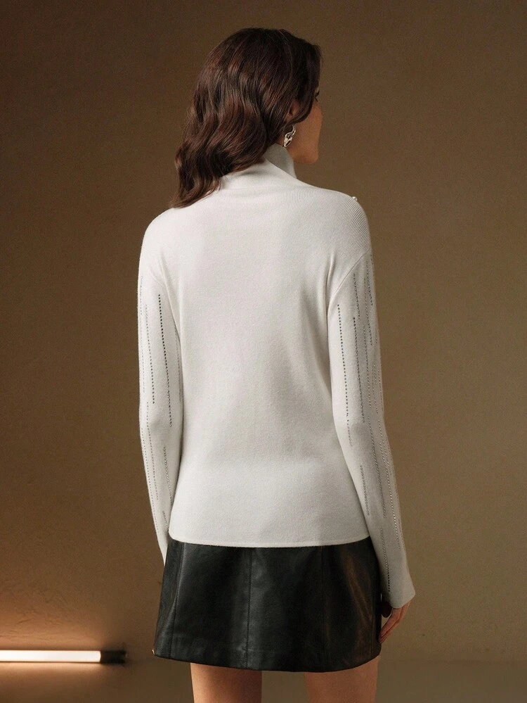 Elegant Luxury High-End Design Embellished Floral High Neck Sweater With Rhinestones, Autumn/Winter