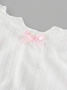 SHEIN Girlism 青少年女孩夏季休闲舒适蕾丝蝴蝶结装饰吊带背心 - 白色 - 查看 4