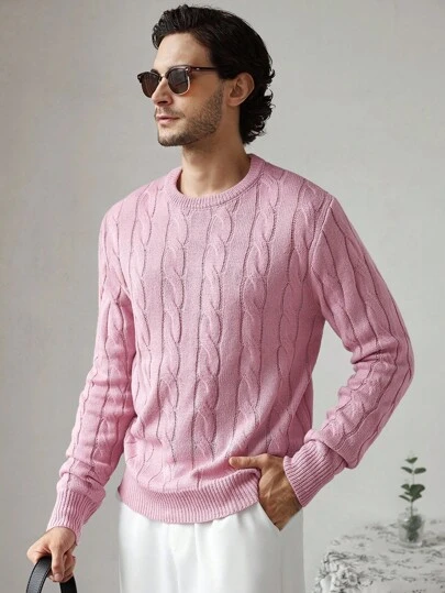 Manfinity Homme Men's Crew Neck Sweater, Long Sleeve Knit Pullover For Casual Wear, Home, Work Commute, Gift For Boyfriend/Family, Autumn/Winter Christmas