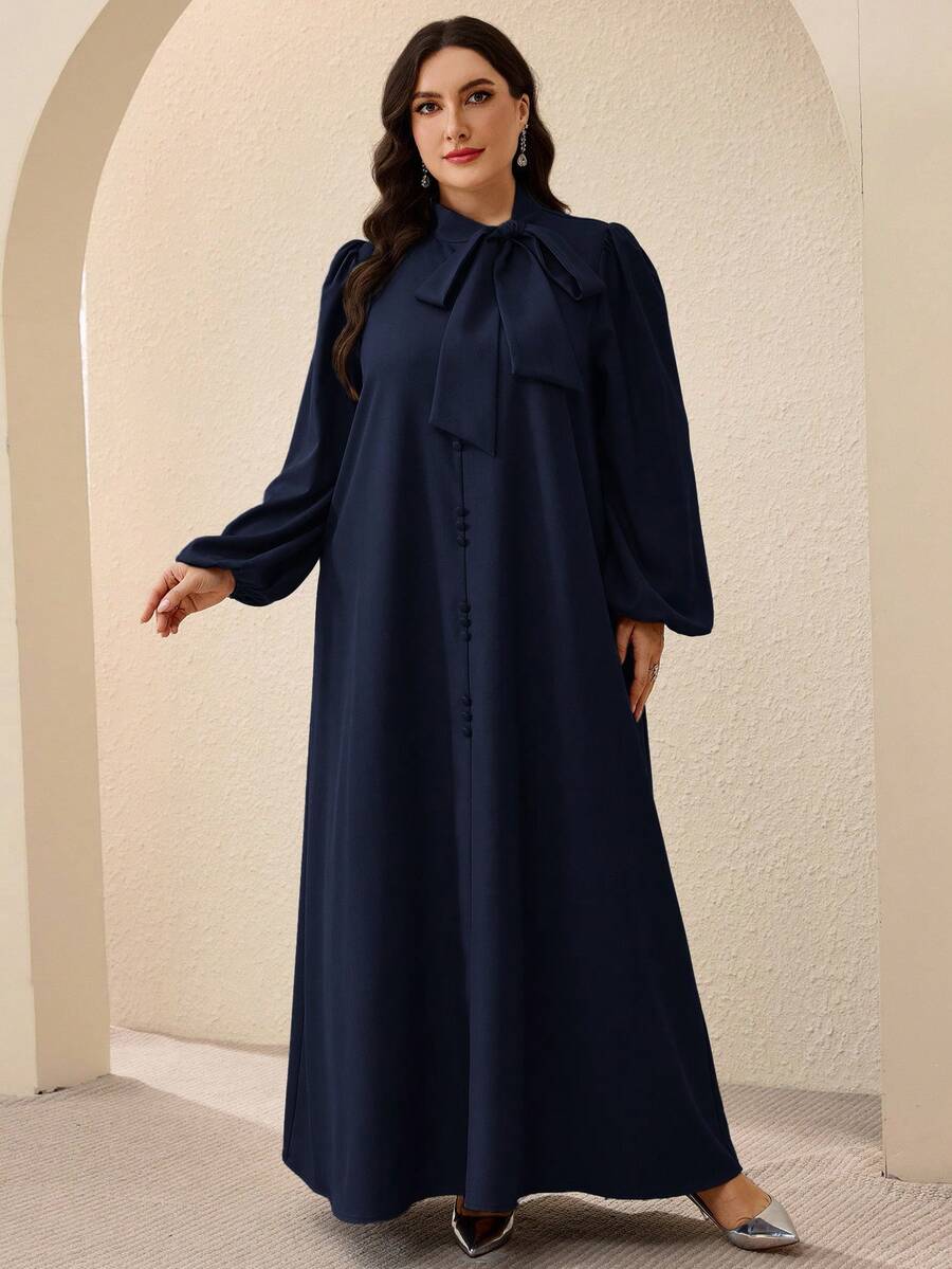 Al Najma Plus Size Women's Turkish Maxi Dress & Arabic Traditional Abaya Abayad Dress Modest Dress For Women - Navy Blue - View 1