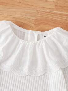 年轻女孩休闲纯色荷叶边长袖T恤 - 米色 - 查看 8