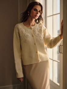 MOTF PREMIUM APPLIQUES BUTTON UP CARIDGAN - Apricot - View 7