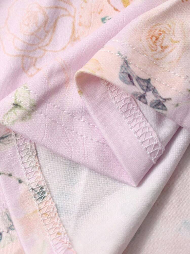 Charming Lace Patchwork Floral Print Long Waist-Cinched Women's Nightgown Pajama