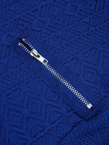 GlowEve Textured Fabric Zip-Up Casual Motorcycle Jacket With Lapel Collar - Royal Blue - View 7