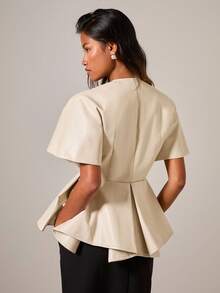 COSMINA Women's Elegant Waist Cinched PU Applique Blouse Kimonos For Woman - Apricot - View 2