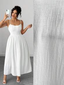 Elenzga Váy liền thân màu trơn cỡ lớn, thanh lịch, cổ điển, lãng mạn - trắng - Xem 3