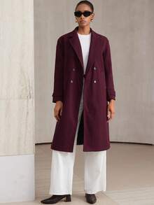 Aveloria Modichic Ladies Lapel Double Breasted Woolen Coat  - Red Violet - View 4