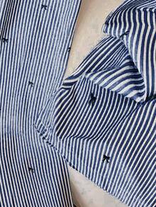 GlowEve 女士休闲蝴蝶结条纹蕾丝腰直筒阔腿裤 - 藏蓝色 - 查看 4