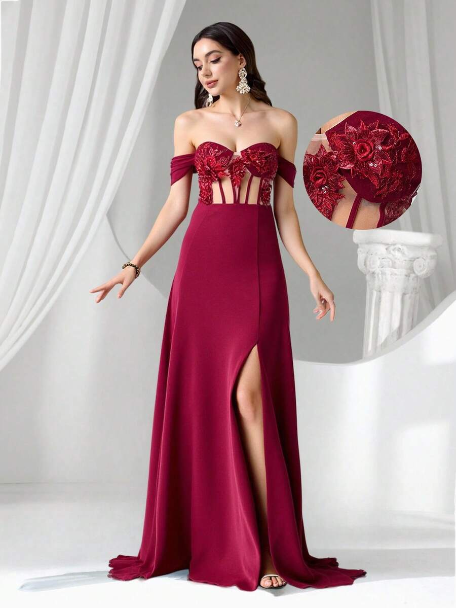 Coutiva 女士正式晚礼服（华丽装饰） - 酒紅色 - 查看 1