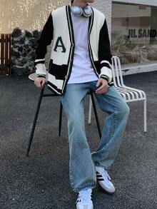 Claim Dot 男士休闲拼色拼布开衫，春秋 - 彩色 - 查看 4