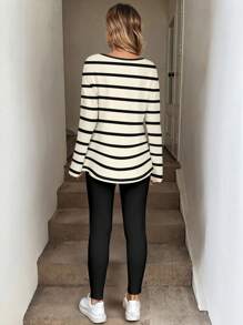 Easowa 2件套女士长袖T恤和打底裤套装，秋冬条纹孕妇衬衫，长袖孕妇上衣，女士孕妇衬衫，秋冬孕妇装，休闲款 - 彩色 - 查看 2