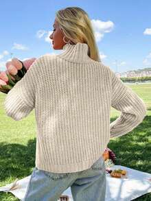EURMUSE Women Turtleneck Cable Knit Hot Pink Sweater Soft Touch,Jumper,Cream Jumper,Jumpers,Christmas Jumper,White Jumper,Black Jumper,Ladies Jumper,Women's Jumpers - Apricot - View 2