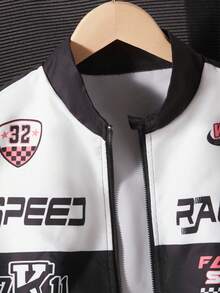 青少年男童印花立领夹克，适合街头服饰和休闲服饰 - 黑色 - 查看 4