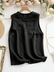 SHEIN LUNE Women's Double Pocket Single-Breasted Sweater Vest