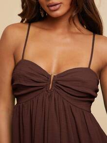 Travachic 女式褶皱无袖连衣裙，度假风格，春夏，女式夏季服装，女式沙滩服装，女式，春假，女式演唱会服装，波西米亚风，狂欢服装，热带度假，节日，浪漫女式夏季连衣裙，波西米亚风女式连衣裙，女式热带连衣裙，女式连衣裙，度假新品女式连衣裙 - 咖啡棕 - 查看 2