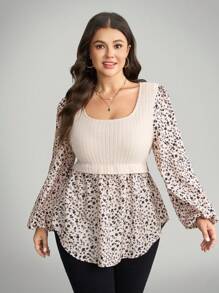 Comfylo Plus Size Women's U-Neck Regular Shoulder Long Sleeve Floral Casual Blouse Fall Winter Going Out Tops Women Fall Tops Women Winter Tops Women Business Casual Women Fall Floral Tops For Women Plus Size Tops For Women Full Sleeve Tops Peplum Tops