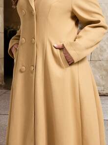 SHEIN Clasi Plus Size Elegant Vintage Inspired Wool Princess Coat, 1950s Swing Coat, Winter Coat, Fit And Flare Coat Fall Autumn,Winter, Elegant Coat - Khaki - View 10