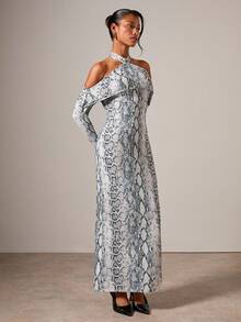 COSMINA Women's Elegant Party Deep V Ruched Sequin Beaded Patchwork Fishtail Dress, Autumn/Winter - Multicolor - View 5