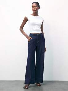 Maija 女士深蓝色直筒牛仔裤，复古富贵风格，秋冬季办公室穿着，派对牛仔裤