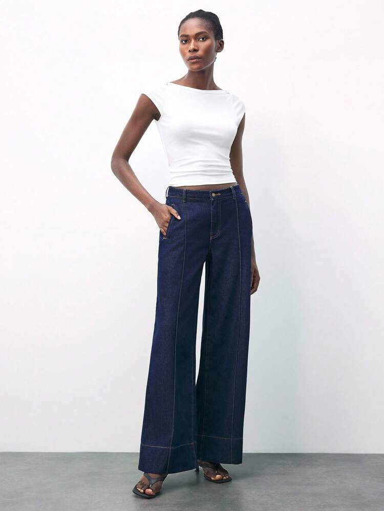 SHEIN Maija Women's Dark Blue Straight Jeans Old Money Style Autumn And Winter Office Wear Party Cowboy Pants For Women